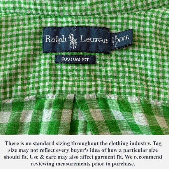 Ralph Lauren Custom Fit Shirt XXL Green Gingham Double Layer Cotton Button Down - Picture 12 of 14